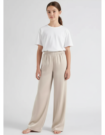 Pantalon Beige Fluide Ample Satiné Fille