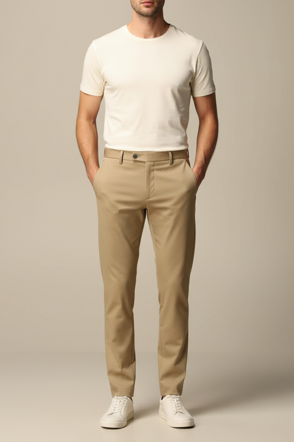 Pantalon Slim Beige - Gabardine