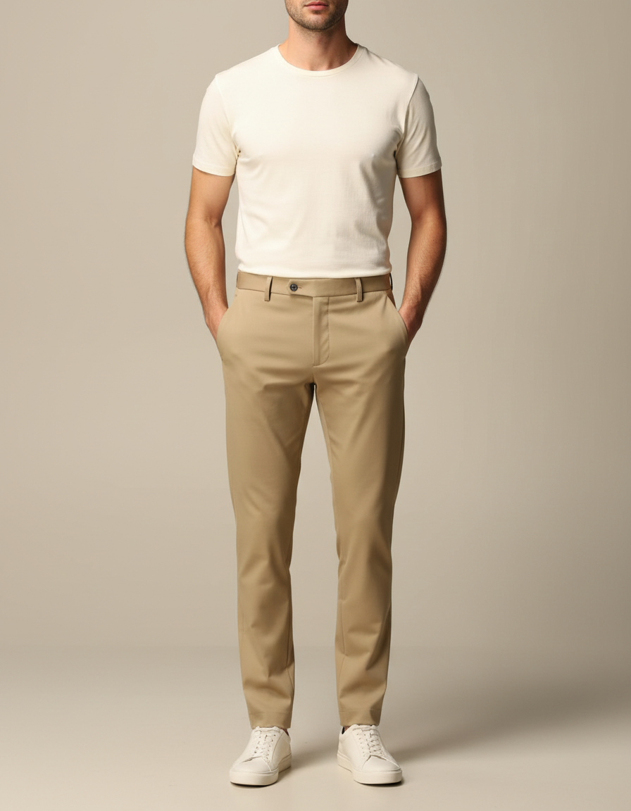 Pantalon Slim Beige - Gabardine