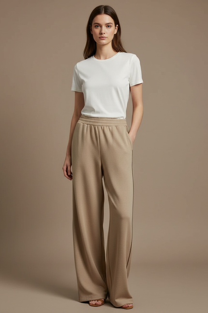 Pantalon Beige Ample Confortable Chaud Décontracté - Molleton