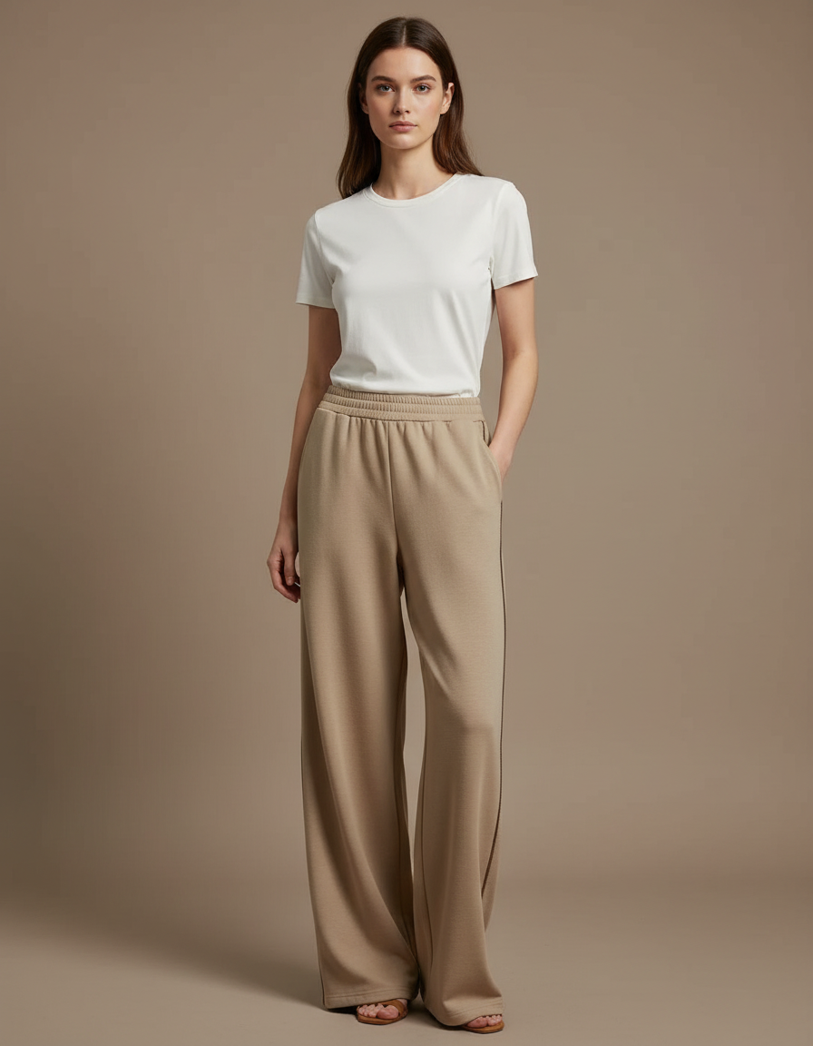 Pantalon Beige Ample Confortable Chaud Décontracté - Molleton
