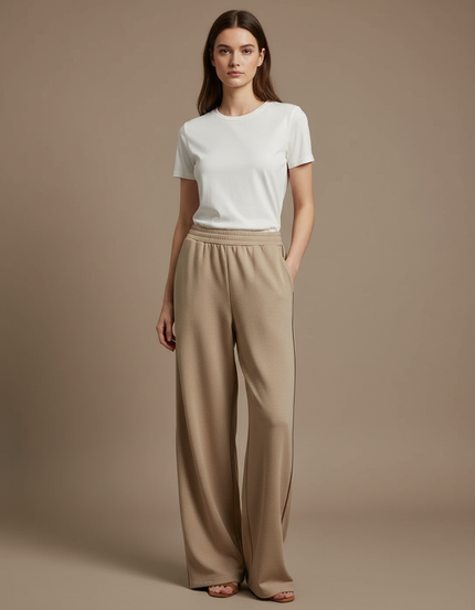 Pantalon Beige Ample Confortable Chaud Décontracté - Molleton