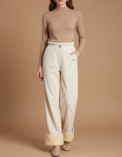 Pantalon Beige Doublé Polaire Ample Confortable - Cordé