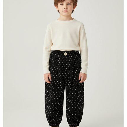 Pantalon Beige Noir Polka Dots Ample Enfant - Cordé