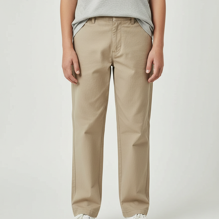 Pantalon Beige Droit Décontracté Homme Coton Chino