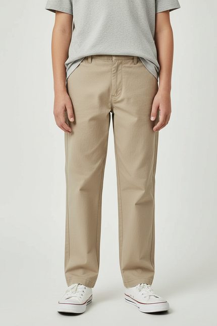 Pantalon Beige Droit Décontracté Homme Coton Chino