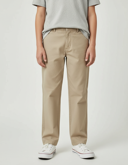 Pantalon Beige Droit Décontracté Homme Coton Chino