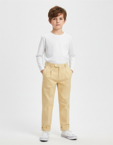 Pantalon Beige Plissé Droit Classique Garçon - Gabardine