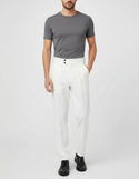 Pantalon Beige Homme Élégant Plissé Taille Haute - Blanc Gabardine