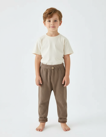 Pantalon Beige Côtelé Ample Enfant Décontracté Confortable - Marron Cordé