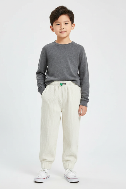 Pantalon Beige Côtelé Ample Confortable Garçon - Cordé