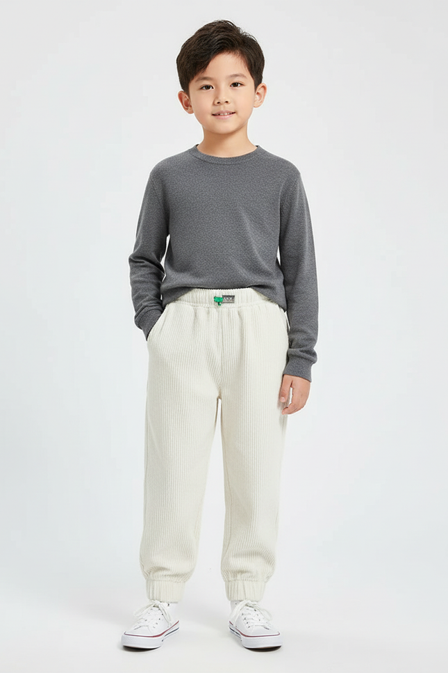 Pantalon Beige Côtelé Ample Confortable Garçon - Cordé