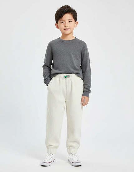 Pantalon Beige Côtelé Ample Confortable Garçon - Cordé
