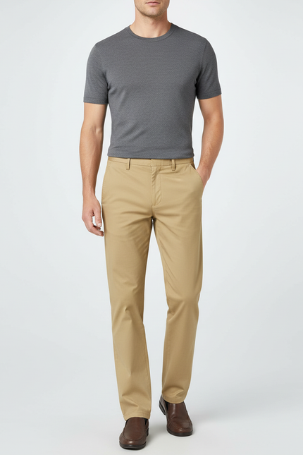 Pantalon Beige Droit Coton Décontracté Élégant Homme