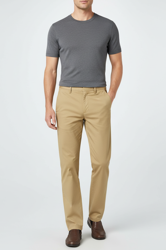 Pantalon Beige Droit Coton Décontracté Élégant Homme