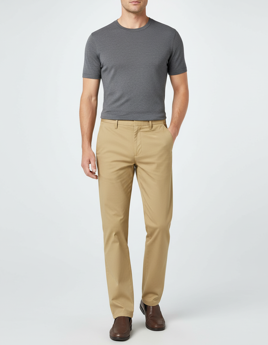 Pantalon Beige Droit Coton Décontracté Élégant Homme