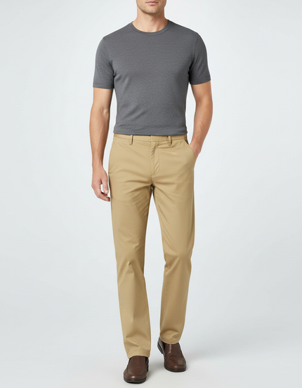 Pantalon Beige Droit Coton Décontracté Élégant Homme