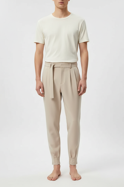 Pantalon Beige Avec Ceinture - Polyester