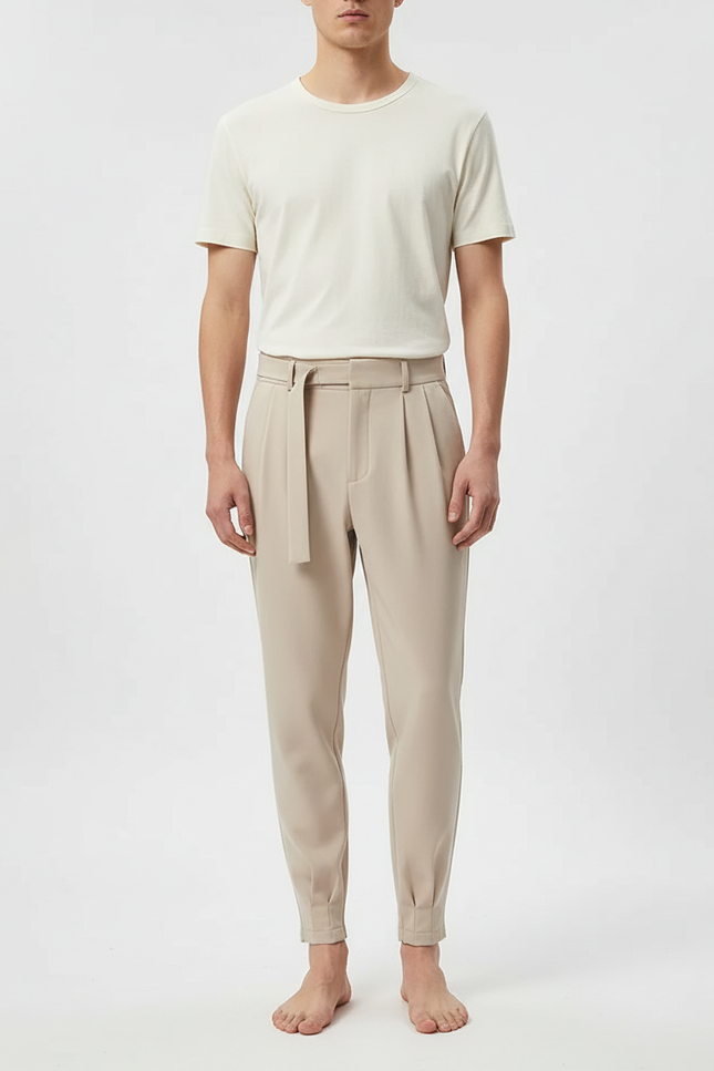 Pantalon Beige Avec Ceinture - Polyester