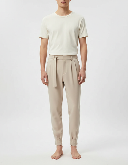 Pantalon Beige Avec Ceinture - Polyester