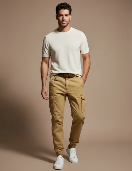 Pantalon Beige Cargo Coton Jogger Homme Tactique