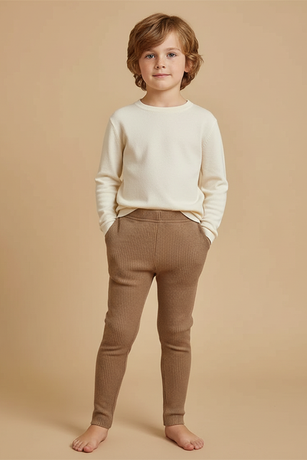 Pantalon Beige Et Marron - Maille