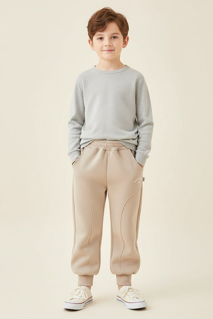 Pantalon Beige Polaire Chaud Ample Décontracté Enfant - Molleton