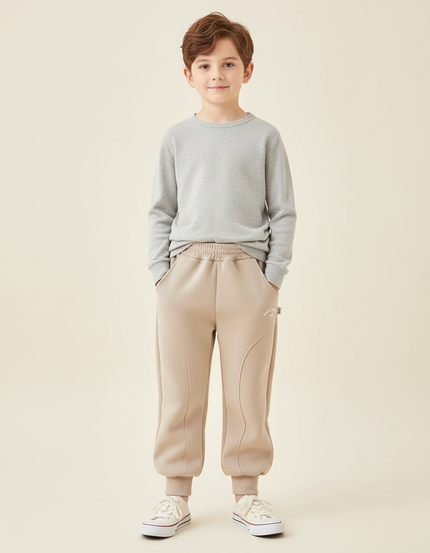 Pantalon Beige Polaire Chaud Ample Décontracté Enfant - Molleton