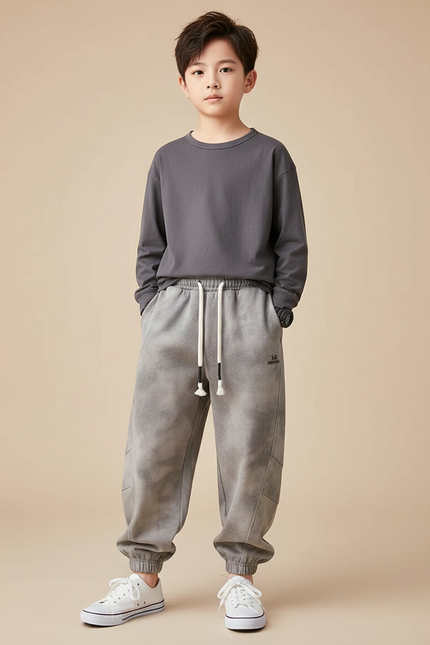 Pantalon Beige Tie-Dye Ample Molleton Décontracté Enfant - Gris