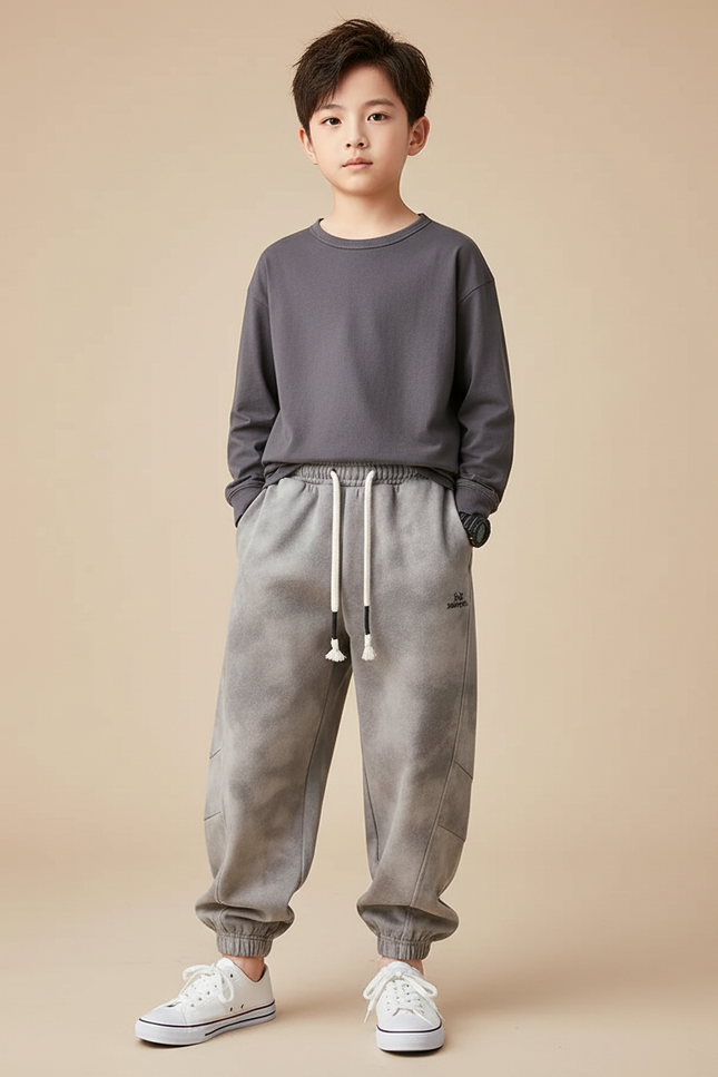 Pantalon Beige Tie-Dye Ample Molleton Décontracté Enfant - Gris
