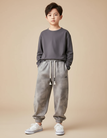 Pantalon Beige Tie-Dye Ample Molleton Décontracté Enfant - Gris