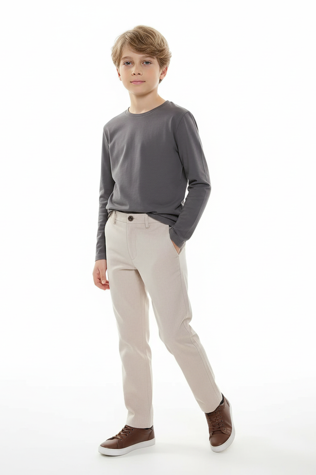 Pantalon Beige Coton Enfant Classique Décontracté Slim