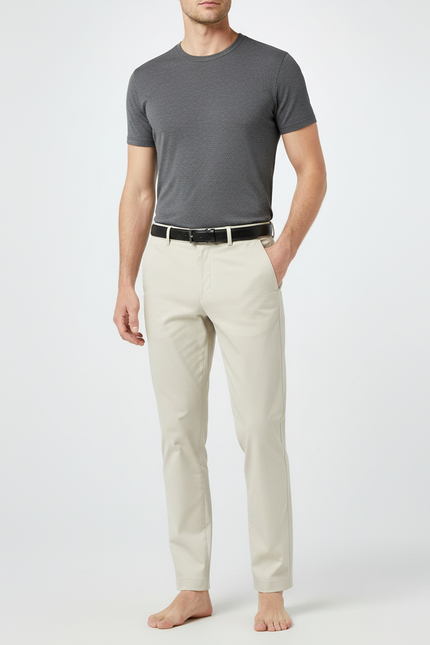 Pantalon Beige Droit Coton Élégant Décontracté Homme - Gabardine