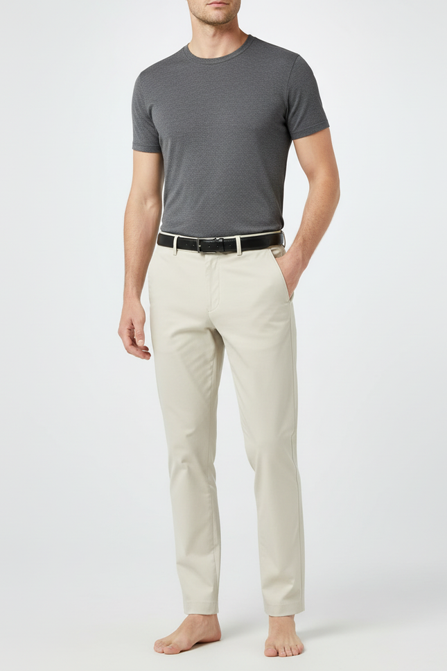 Pantalon Beige Droit Coton Élégant Décontracté Homme - Gabardine