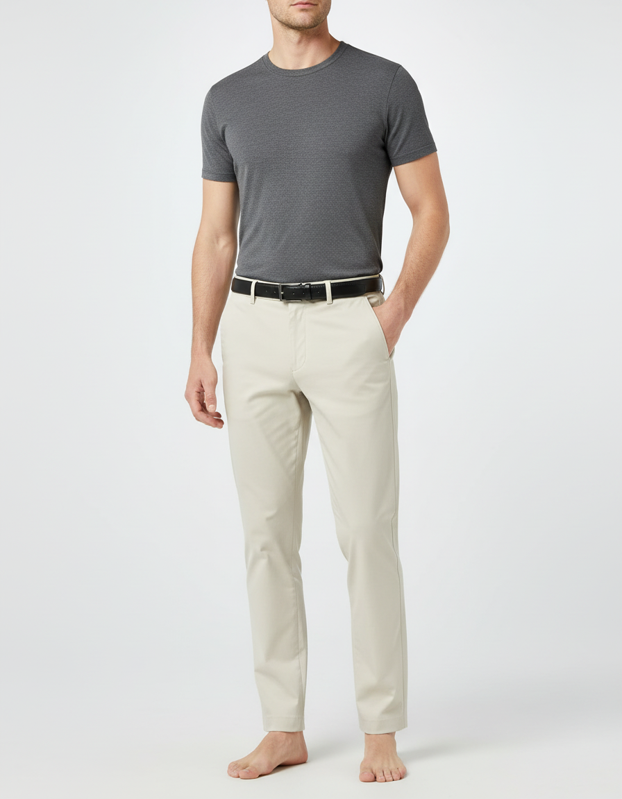 Pantalon Beige Droit Coton Élégant Décontracté Homme - Gabardine