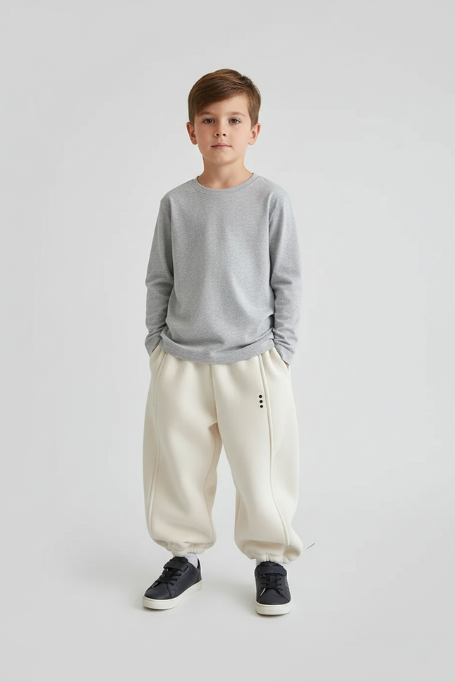 Pantalon Beige Ample Molletonné Surpiqûres Enfant Garçon