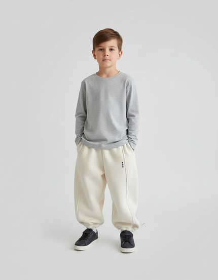 Pantalon Beige Ample Molletonné Surpiqûres Enfant Garçon