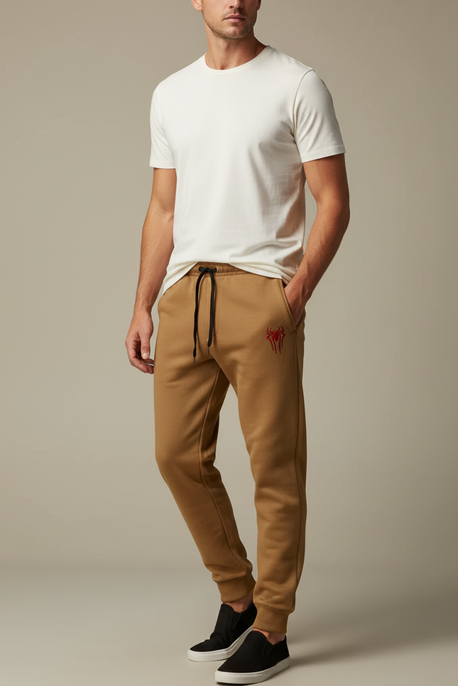 Pantalon Beige Homme Jogger Sport Imprimé Cordon - Camel Molleton