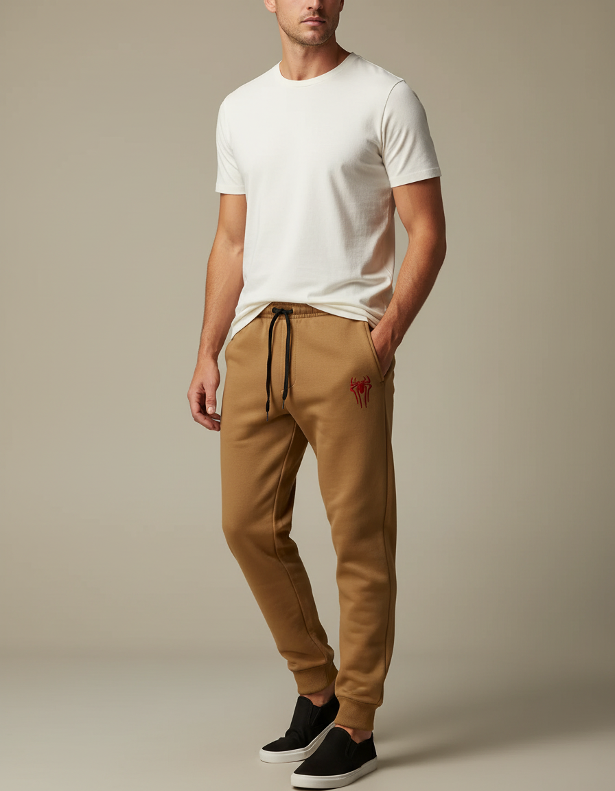 Pantalon Beige Homme Jogger Sport Imprimé Cordon - Camel Molleton