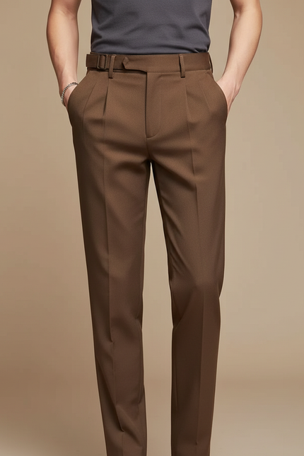 Pantalon Beige Homme Élégant Slim Décontracté Taille Haute - Marron Gabardine