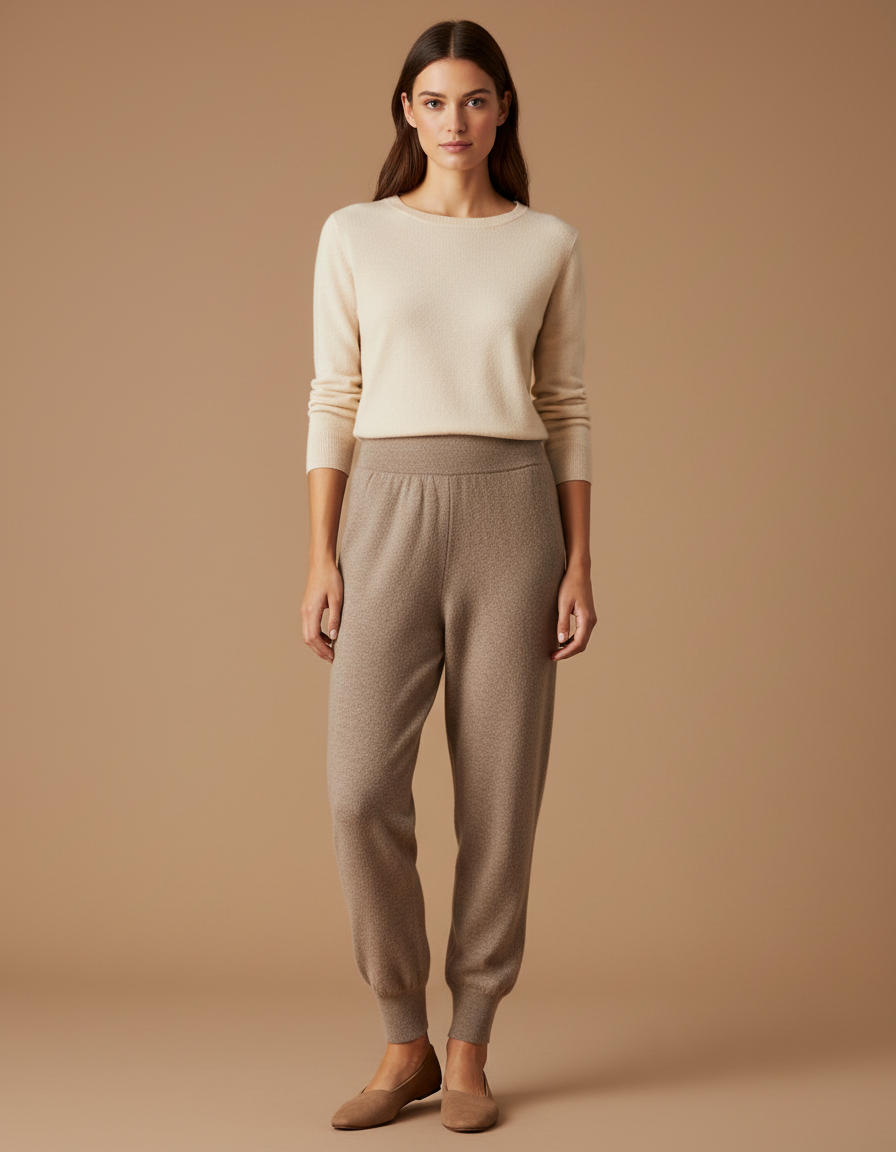 Pantalon Laine Femme Beige