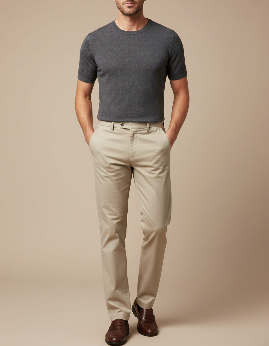 Pantalon Beige Homme Chino Coton Coupe Droite Élégant