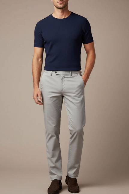 Pantalon Beige Homme Chino Slim Confortable - Gris Gabardine