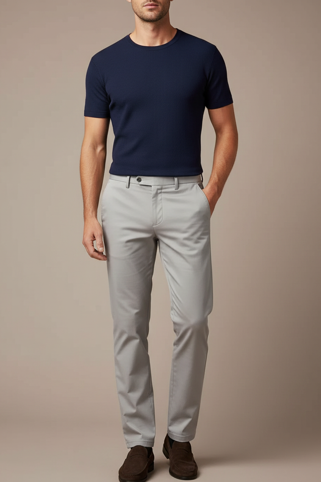 Pantalon Beige Homme Chino Slim Confortable - Gris Gabardine