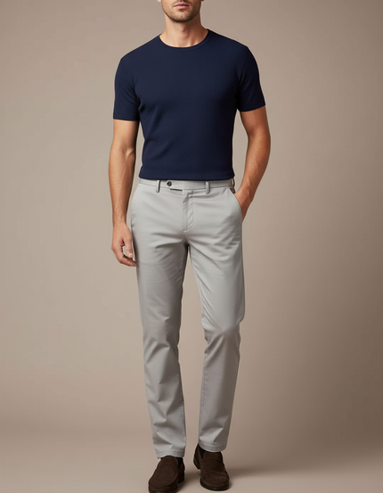 Pantalon Beige Homme Chino Slim Confortable - Gris Gabardine
