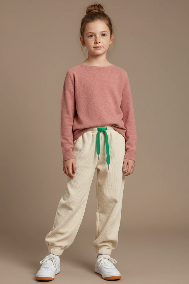 Pantalon Beige Côtelé Ample Décontracté Enfant Garçon Fille - Cordé