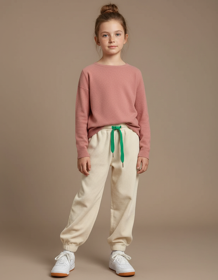 Pantalon Beige Côtelé Ample Décontracté Enfant Garçon Fille - Cordé