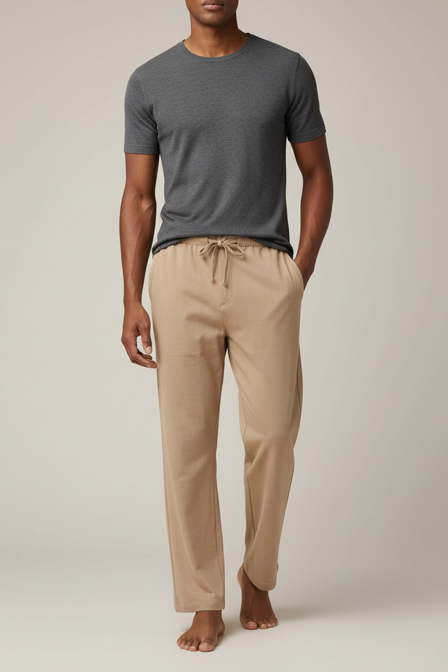 Pantalon Beige Homme Décontracté Ample Coton Élastique