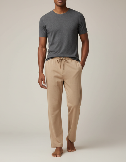 Pantalon Beige Homme Décontracté Ample Coton Élastique