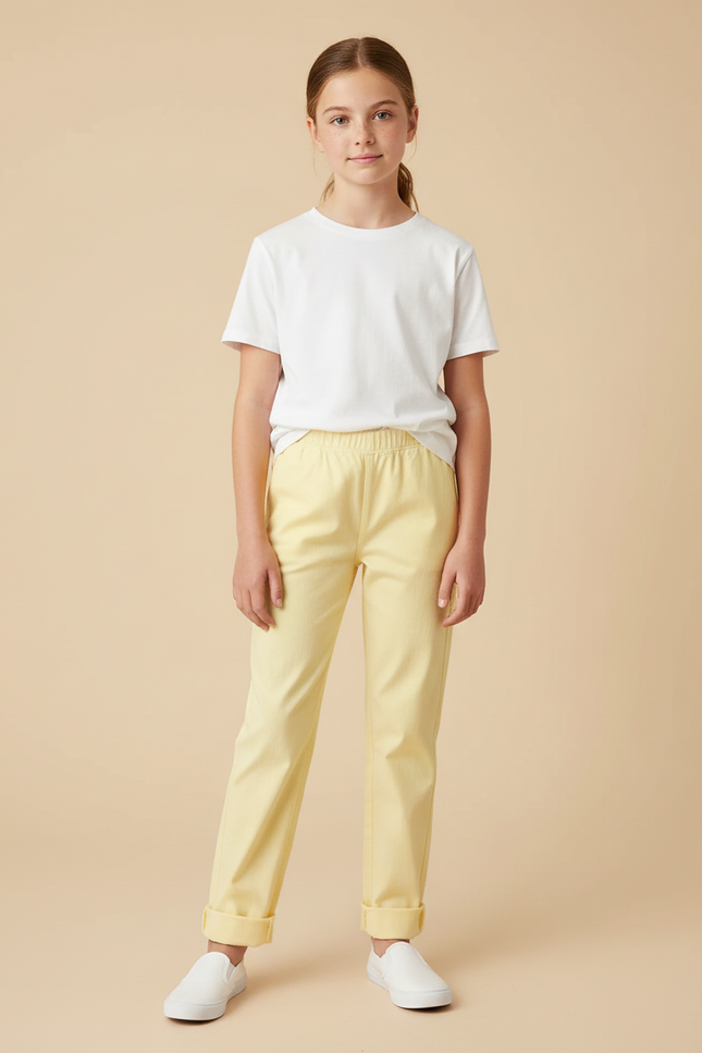 Pantalon Beige Enfant Coton Jaune Clair Cheville